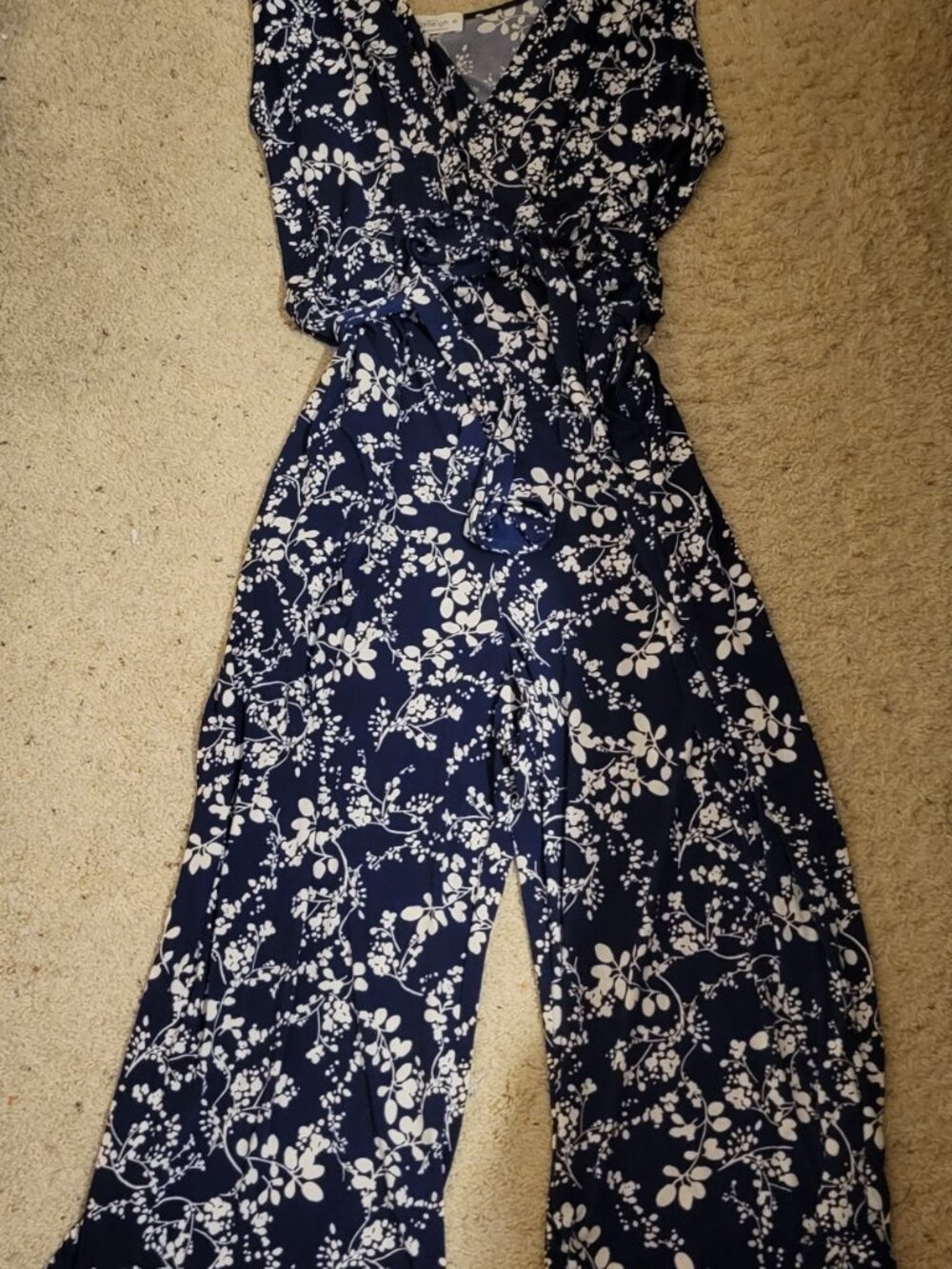 Kaileigh Navy & White Floral Wide Leg Surplice Jumpsuit 2X
